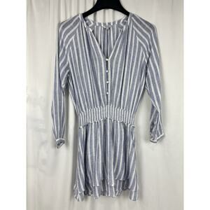 Rails Jasmine Mini Dress Women’s S Smock Waist Linen Blend Blue White Stripe